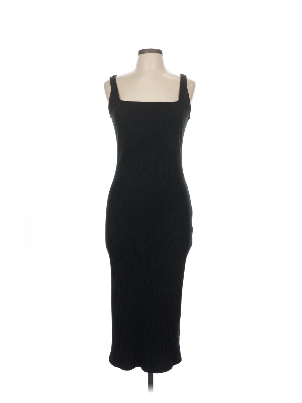 wild fable Black Ribbed Square-Neck Maxi Dress